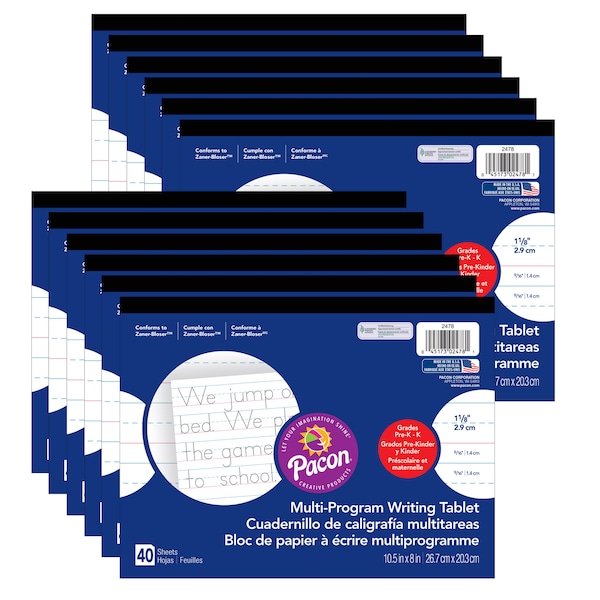 Zaner-Bloser Handwriting Tablet, Grade PK-K, 40 Sheets, PK12